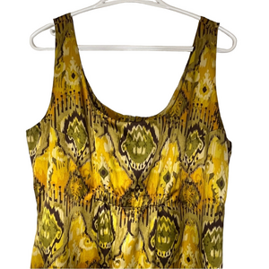 Danier Yellow Green Abstract Sheath Midi Dress Womens Size 14 Canadian Designer